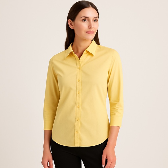 VAN HEUSEN Yellow Button-Up Stretch Blouse Medium - Picture 1 of 5